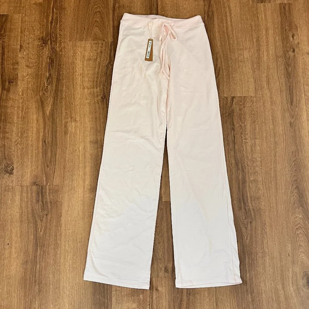 NEW Cotton Jersey Straight Leg Wide Leg Pants Light Pink Sz S - Picture 2 of 10